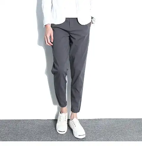 春夏日系纯棉小脚休闲裤男宽松九分裤男休闲弹力9分男裤灰色裤子_7折