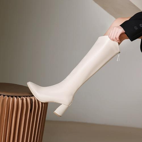 尖头高跟长筒靴女2022年新款秋季小个子高筒骑士靴粗跟瘦瘦长靴子