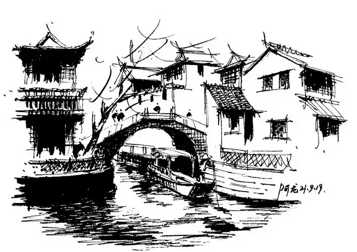 古镇速写|纯艺术|绘画|阿龙速写 - 原创作品 - 站酷 (zcool)