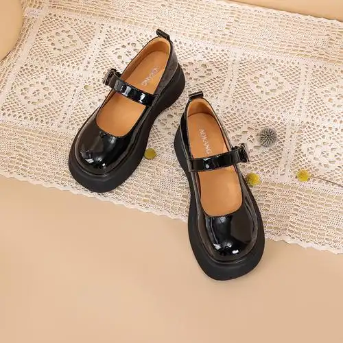 奥康女鞋 2022秋季新款女士单鞋玛丽珍小皮鞋厚底增高气质百搭黑