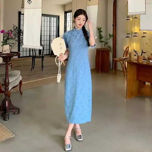 实拍现货#150小矮个子民国风改良新中式旗袍连衣裙夏季a字中长款 - 17