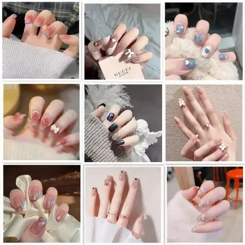穿戴甲中长款假指甲可爱少女纯欲腮红冰透美甲甲片批发