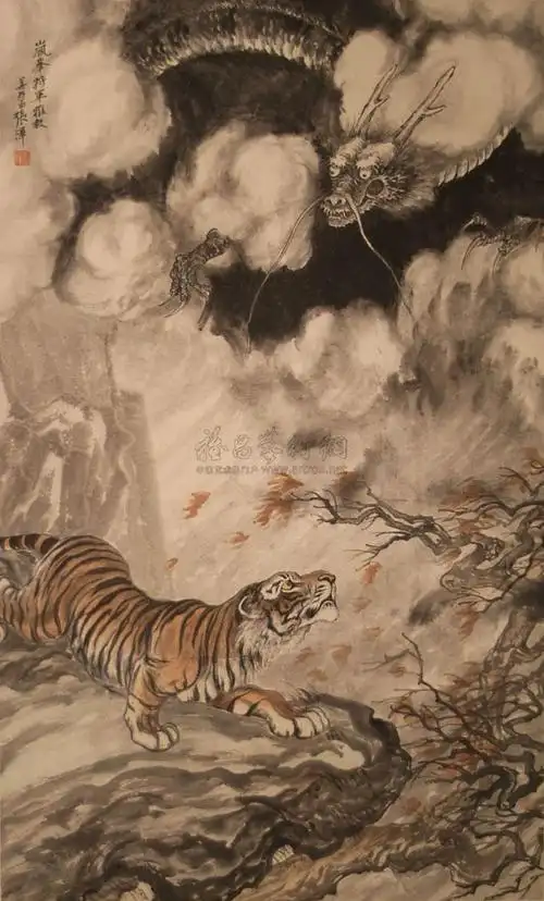 0313龙虎图立轴设色纸本