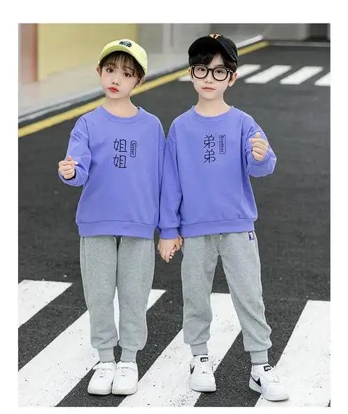 姐弟装儿童套装秋装2女童t恤长袖休闲运动套装5宝宝衣服兄妹装6小孩