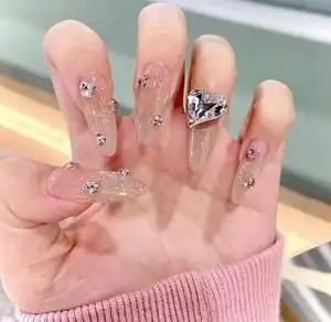 指甲贴片成品流沙爱心超长圆形欧美中长穿戴美甲片t_1502528667744