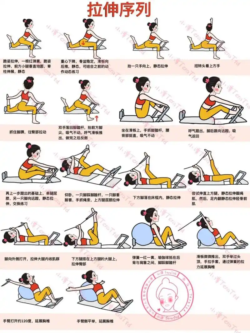 普拉提核心床排课|拉伸臀腿,腰腹,建议收藏 #笔记灵感# #瑜伽日常