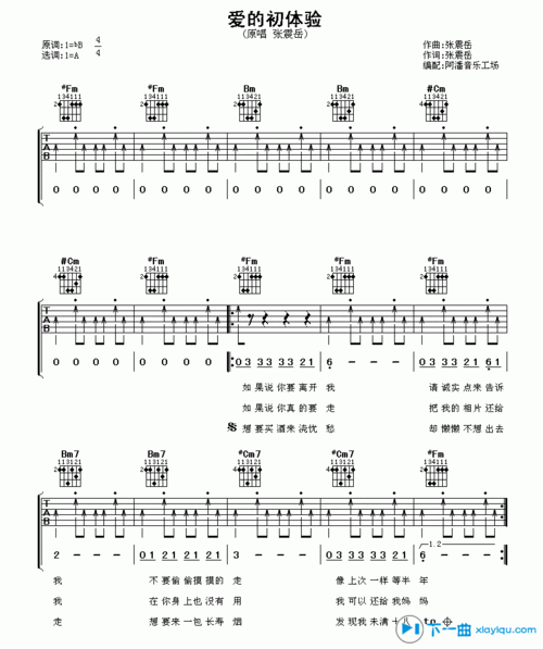 《爱的初体验吉他谱b调_张震岳爱的初体验六线谱》吉他谱