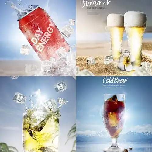 创意海报夏日冰凉可乐酒水饮料化妆品美工psd设计分层素材源文件