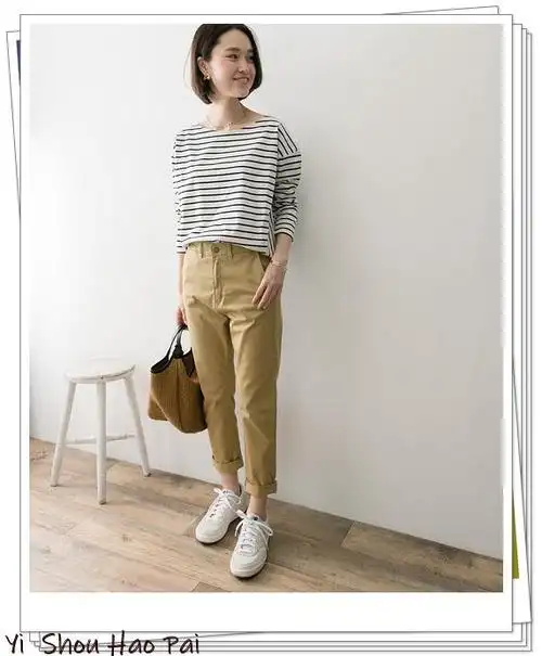 米色九分裤搭配上衣好看:米色下装的秋季穿搭示例(3)