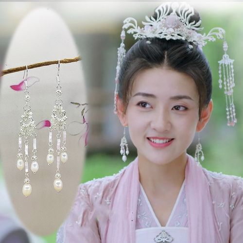 s925银耳钩梁洁古装汉服耳饰双世宠妃3同款耳环小檀水滴耳夹配饰