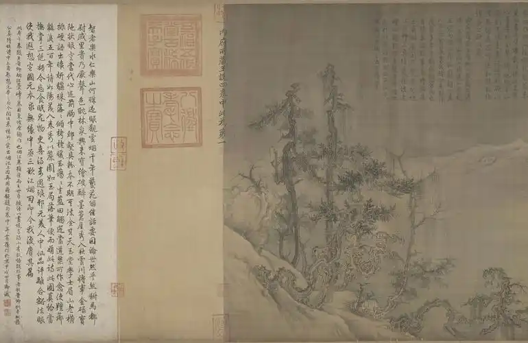 北宋 王诜作 渔村小雪图卷 绢本设色