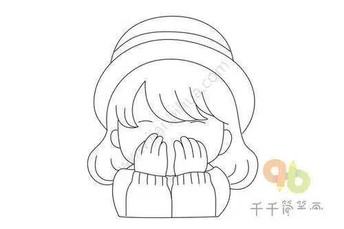 害羞的女孩子简笔画 女孩红了脸低下头双手捂着自己的眼睛那一种软