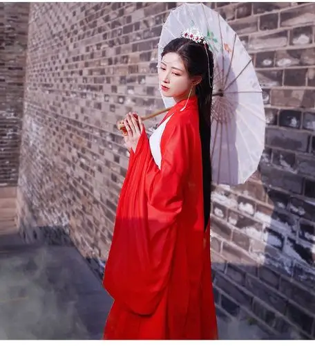 古装超仙六米摆仙女裙学生飘逸演出服汉元素传统红色套装大袖衫上衣