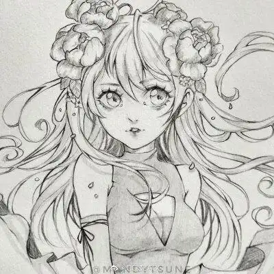 人物黑白动漫素材插画绘画线稿手绘女生男生长发短发转载