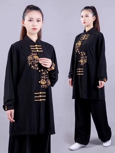 龙拳时尚秋冬中长新款太极服刺绣祥云比赛表演武术练功服装男女