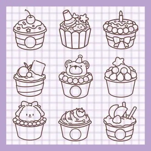 原创|手帐素材|萌萌的简笔画|纸杯蛋糕