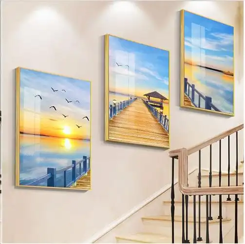 惠菲乐复式楼梯口间装饰画现代简约走廊过道墙壁画客厅楼道玄关三联挂