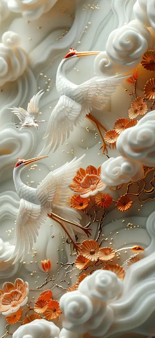 点赞这组仙鹤祥云手机壁纸,好运连连