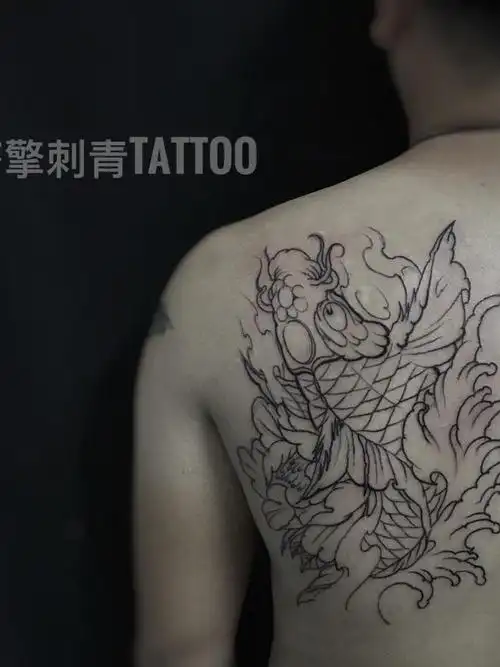鲤鱼(线条)_纹身图案手稿图片_tom的纹身作品集