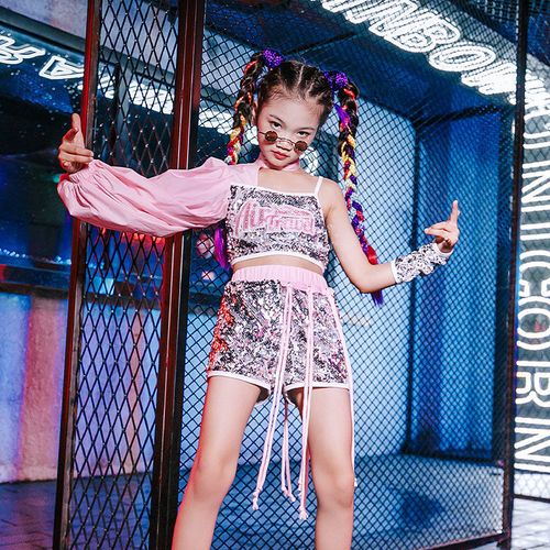 儿童街舞套装女童爵士舞服装童模潮装夏季模特走秀时装演出服霸气