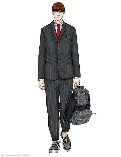 关键词:时尚深灰色西装男装效果图 服装设计 男装 男装效果图 时尚