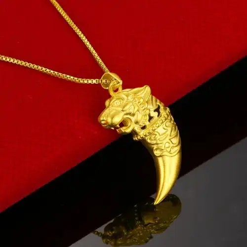 仿黄金十二生肖虎牙吊坠男女款霸气平安节日礼物首饰项链厂家直供