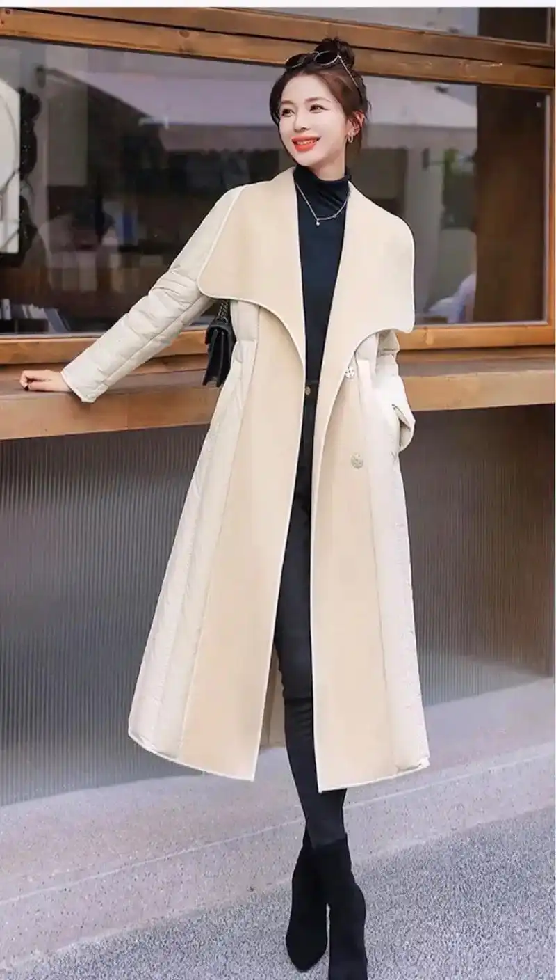 冬季新款 高端双面羊绒拼接羽绒服长款女