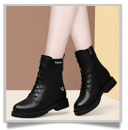 马丁靴女2021秋冬季新款女鞋子平底短靴女英伦风女士皮鞋黑色皮靴女