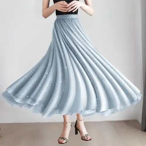 a字裙高腰网纱裙半身裙女夏季中长款2020新款时尚气质长裙子半裙