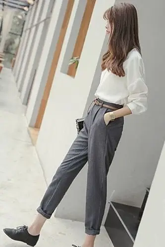 韩版衬衫套装女小个子搭配洋气上衣小脚九分裤人气两件套时尚套装
