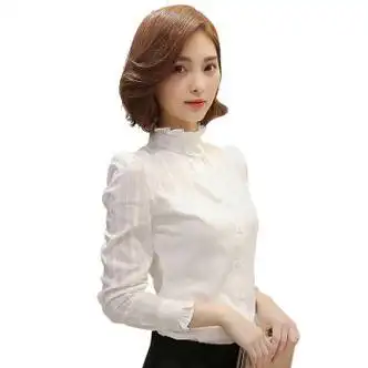 淘菲象纯棉白衬衣长袖衬衫女秋冬装新款立领百搭修身加绒加厚打底衫