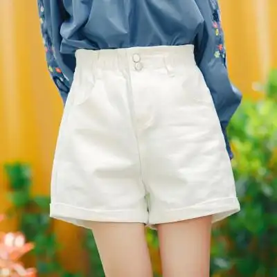 白色牛仔短裤女2017夏季新款韩版高腰宽松弹力显瘦学生热裤子