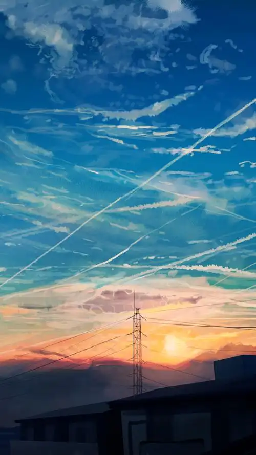 日系动漫日落美景插画,高清图片,手机壁纸