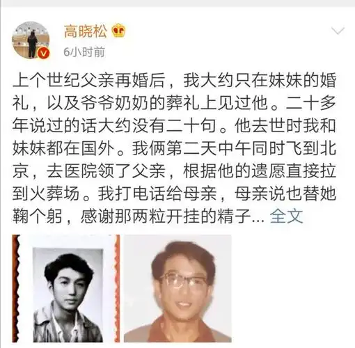高晓松与他的父亲,再婚后只在葬礼上见过两次,平均每年一句对话