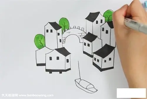 江南水乡风景简笔画