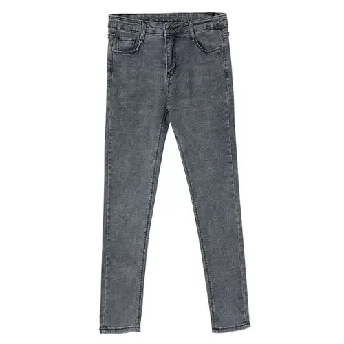 烟灰灰色高腰牛仔裤弹力百搭小脚裤显瘦显ins牛仔裤