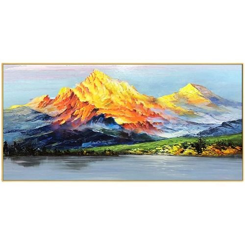 轻奢手绘客厅沙发背景墙油画横幅日出金山风景装饰画现代抽象挂画