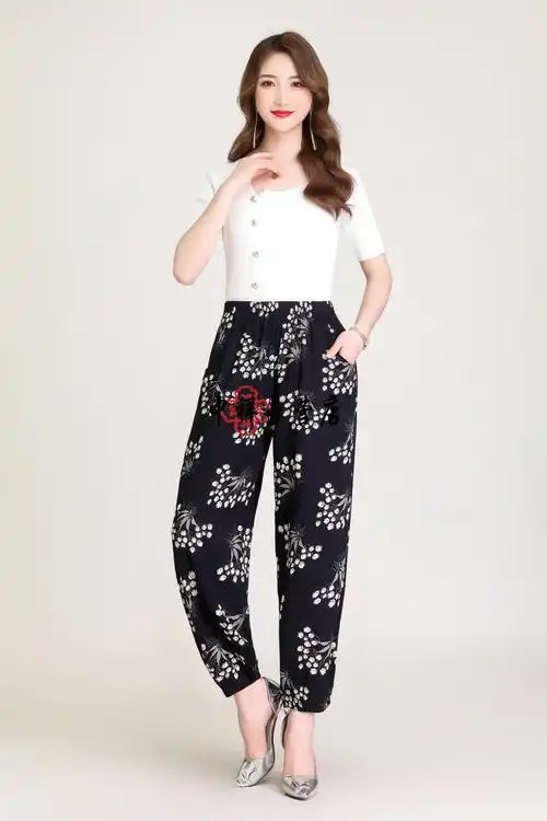 中老年妈妈灯笼裤棉绸宽松大码妈妈居裤子老人夏季睡裤薄款2020年春季