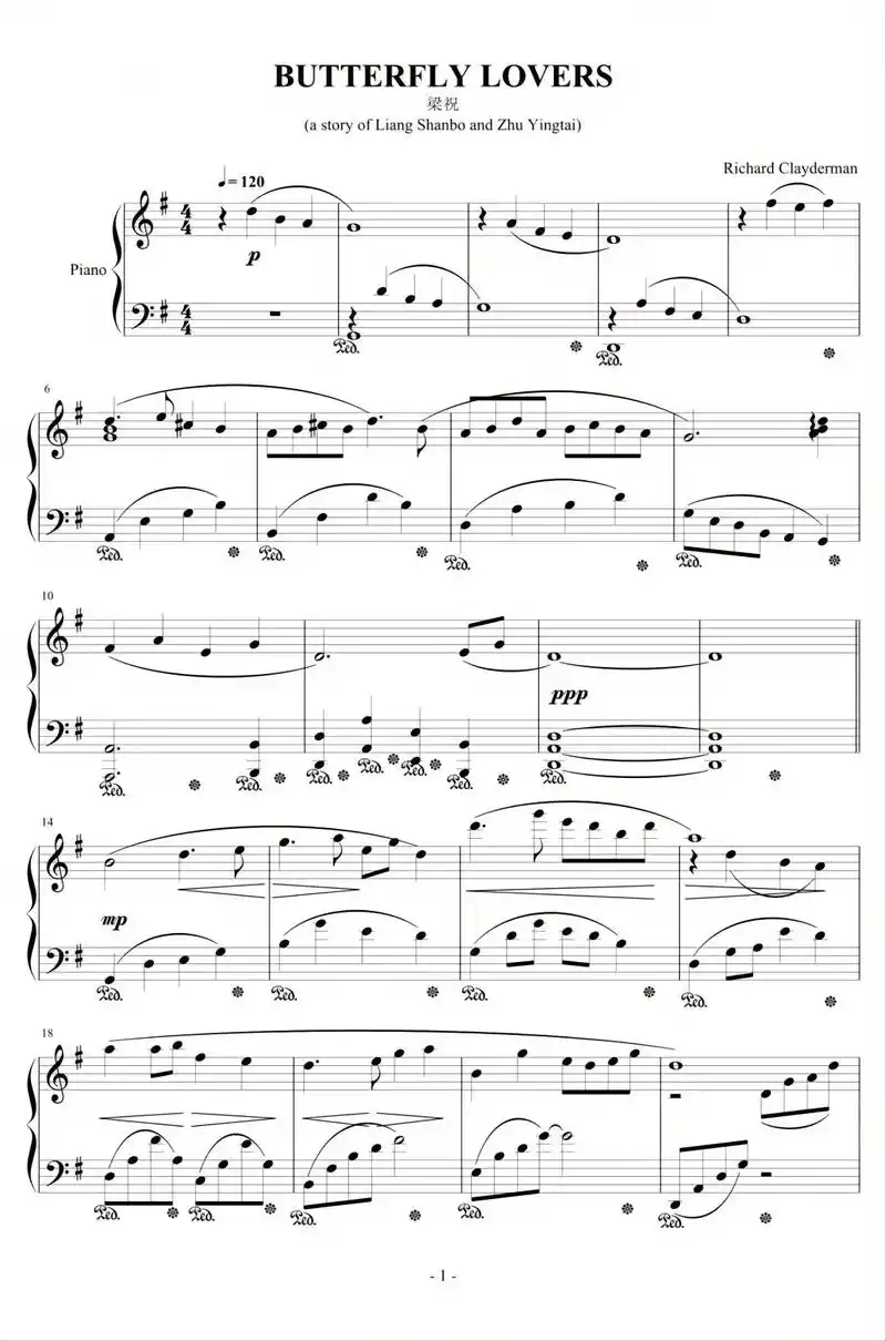 梁祝钢琴谱分享带曲目讲解