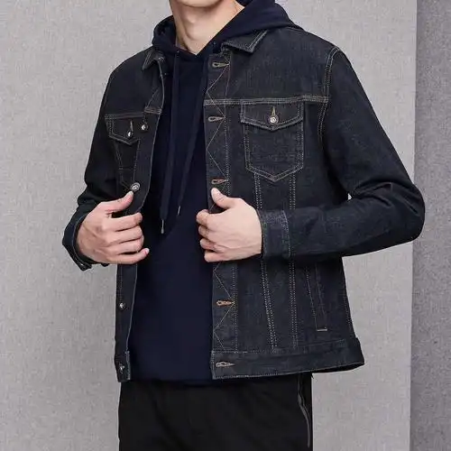 hla/海澜之家时尚牛仔外套2018秋季新品翻领印花牛仔长袖上衣男