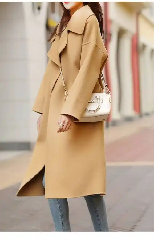 工厂直供呢子大衣女双面绒外套中长款秋冬新款羊毛双面中长宽松风过膝