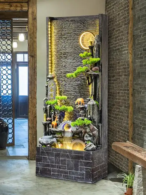 高山流水假山喷泉循环水景观落地新中式生财客厅流水摆件开业礼品