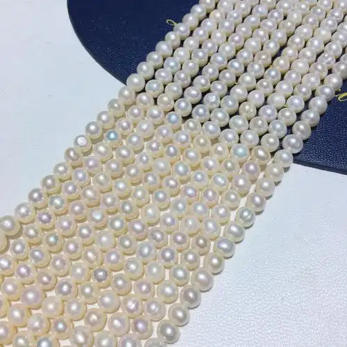 上新4mm近圆真珍珠淡水小米珍珠串珠通孔diy珍珠饰品材料批发