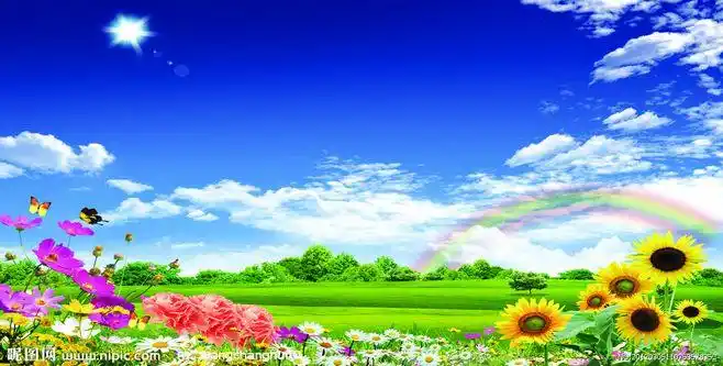 蓝天白云,草地,树,向日葵