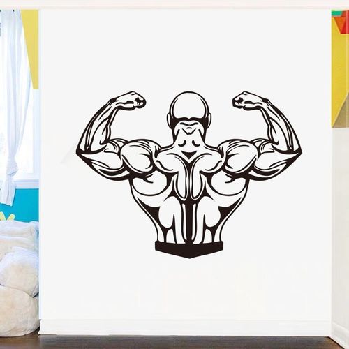 健身房肌肉男生运动贴纸房创意背景墙贴装饰画防水自粘贴画