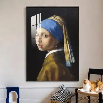 q萌·戴珍珠耳环的少女 40*60 高清款【铝合金框 艺术微喷油画布】 拉