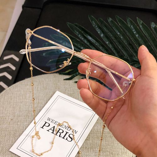 多边形网红带链条眼镜女韩版潮复古原宿风ulzzang男金丝边超轻ins