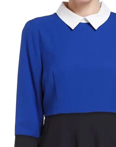 宝蓝/藏蓝色甜美优雅翻领八分袖连衣裙