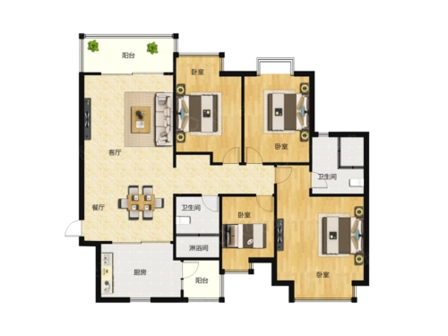 恒大郦湖城4室2厅2卫户型图