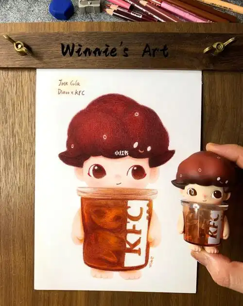 手绘彩铅盲盒肯德基联名dimoo可乐附线稿